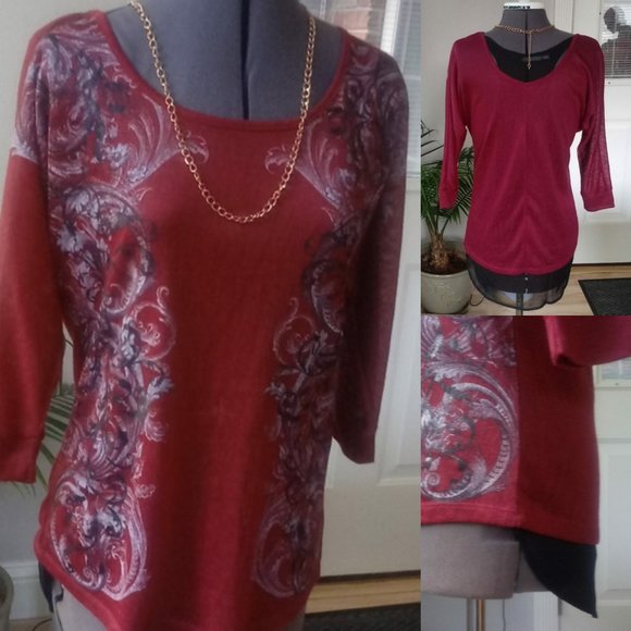 Maurices Tops - Maurices 3/4 Sleeved T w/ Sheer Contrast Back